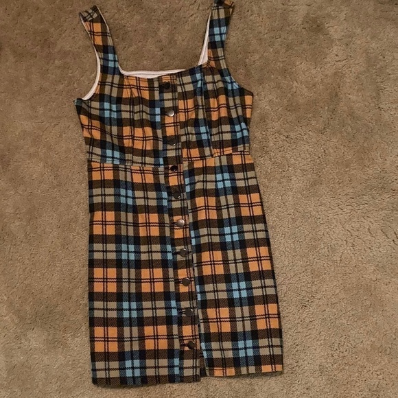 Urban Outfitters Orange Blue Plaid Button Jumper - Picture 2 of 5